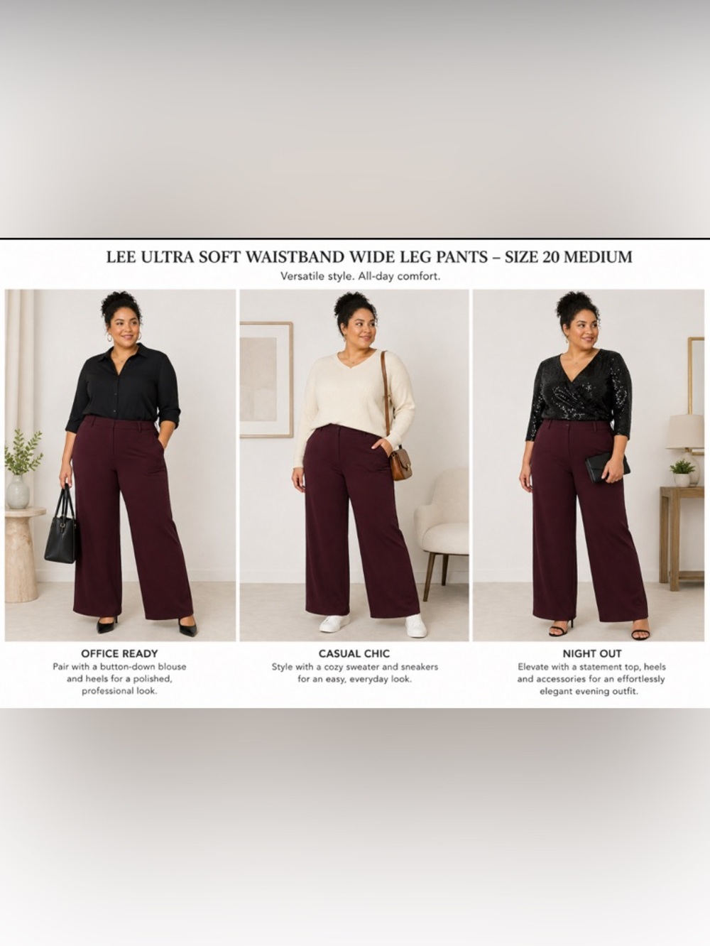 Lee Ultra Soft Waistband Wide Leg. Size 20M